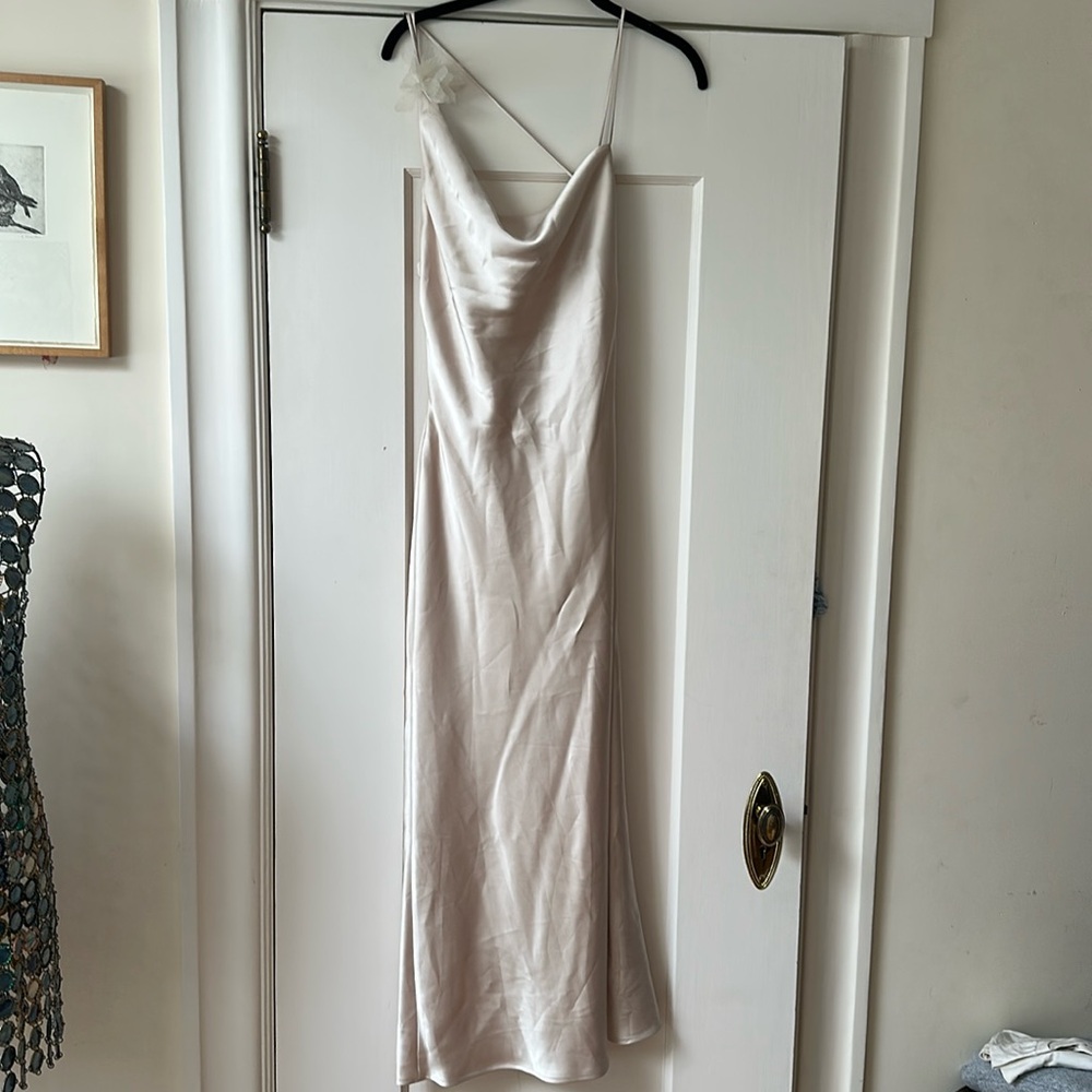 Zara Floral Satin Effect Dress Champagne